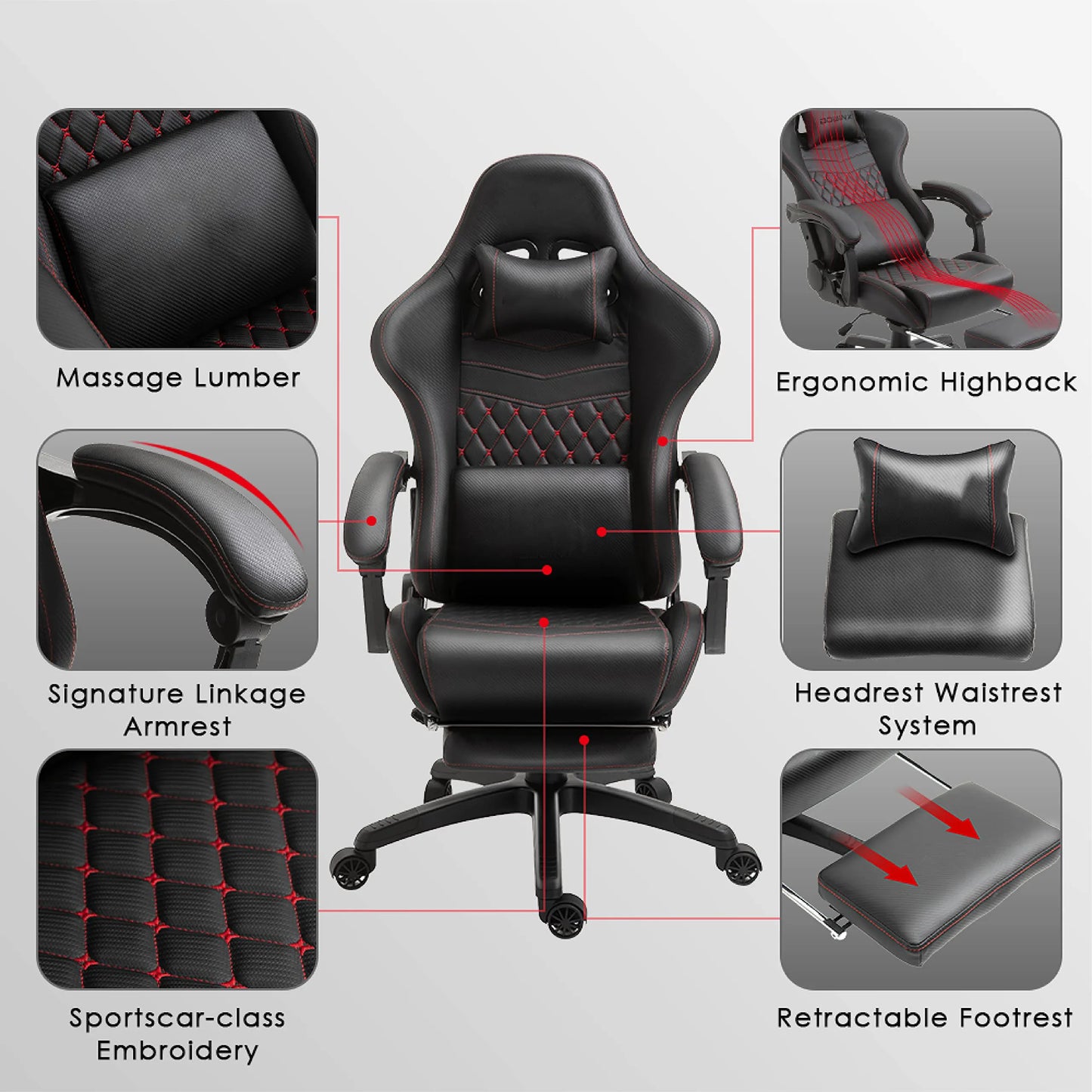Gaming Chair Office Chair PC Chair with Massage Lumbar Support, Racing Style