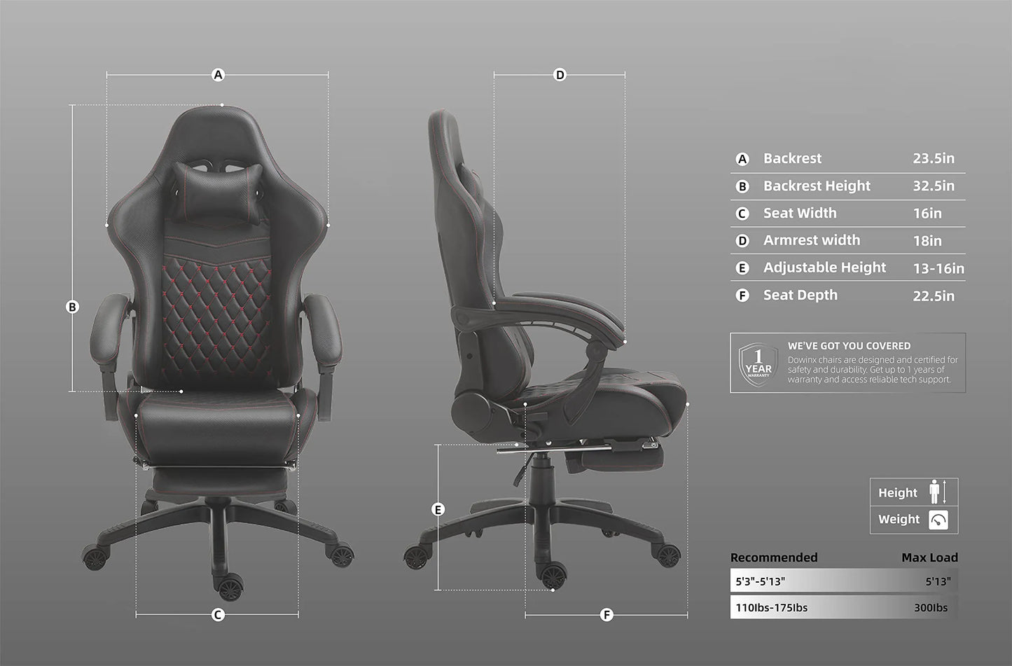 Gaming Chair Office Chair PC Chair with Massage Lumbar Support, Racing Style