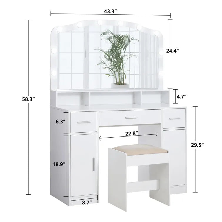 Areena Vanity Set with Stool and Mirror