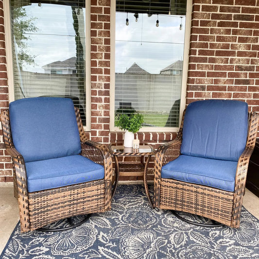 3 PC Rattan Swivel Rocking Chairs Conversation Set