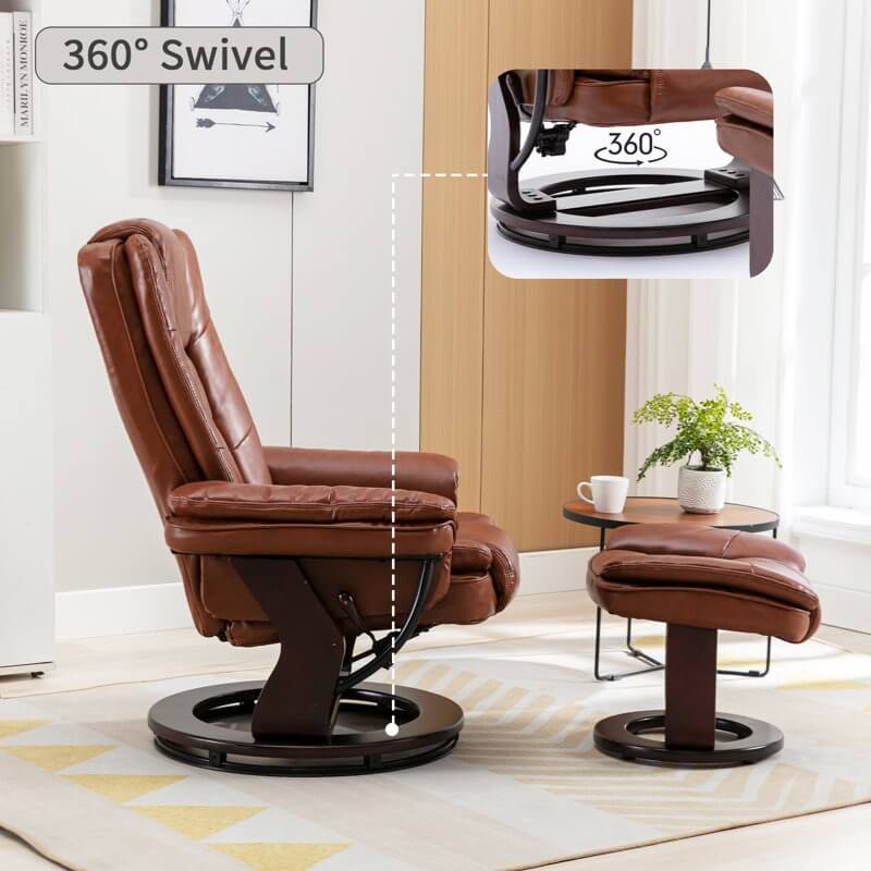Contemporary Multi-Position Recliner and Curved Ottoman with Swivel Base