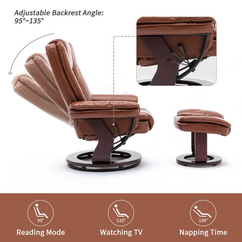 Contemporary Multi-Position Recliner and Curved Ottoman with Swivel Base