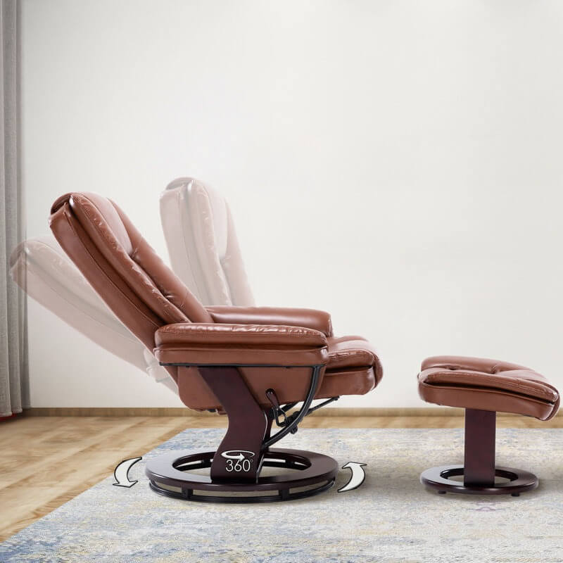 Contemporary Multi-Position Recliner and Curved Ottoman with Swivel Base