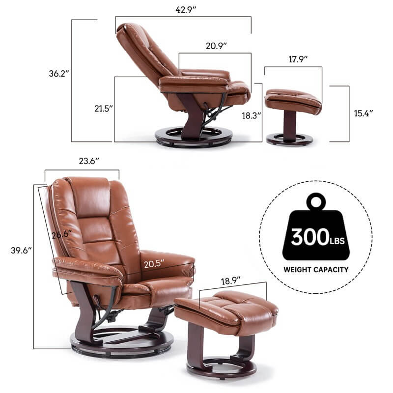 Contemporary Multi-Position Recliner and Curved Ottoman with Swivel Base