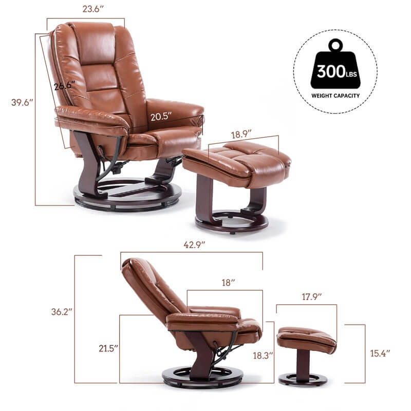 Contemporary Multi-Position Recliner and Curved Ottoman with Swivel Base