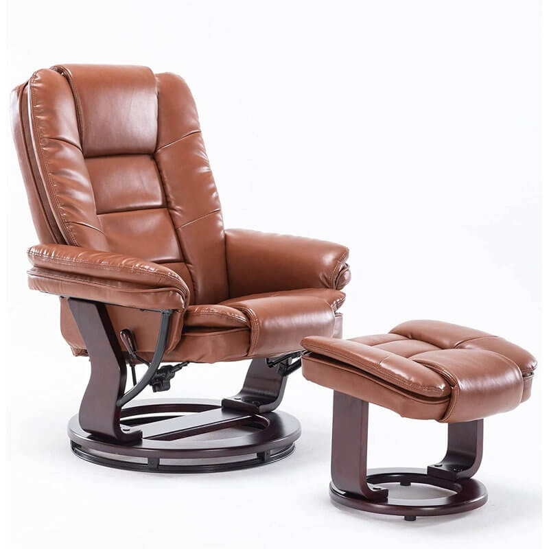 Contemporary Multi-Position Recliner and Curved Ottoman with Swivel Base