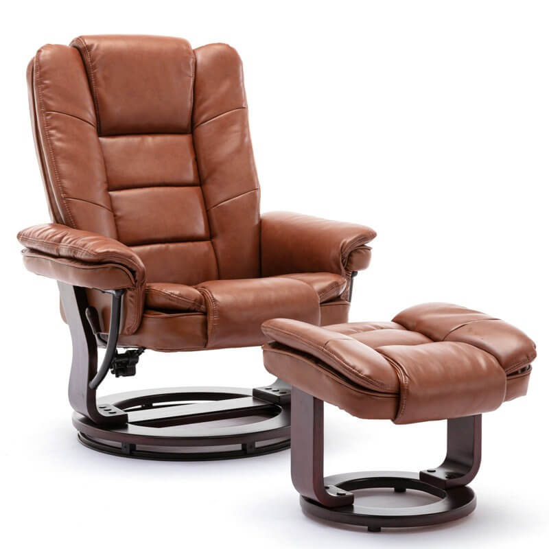 Contemporary Multi-Position Recliner and Curved Ottoman with Swivel Base