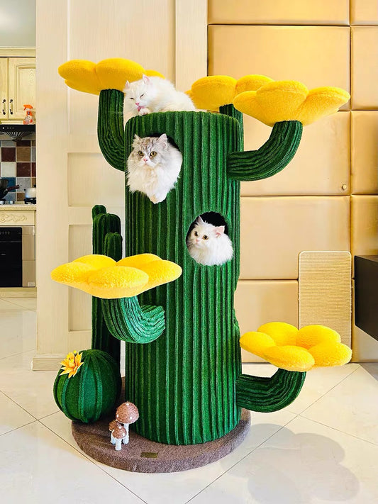 GIZFA Minimalist Cactus Cat Tree – Handcrafted Oak & Sisal