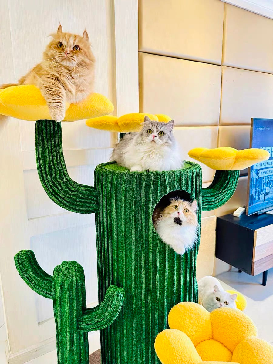 GIZFA Minimalist Cactus Cat Tree – Handcrafted Oak & Sisal