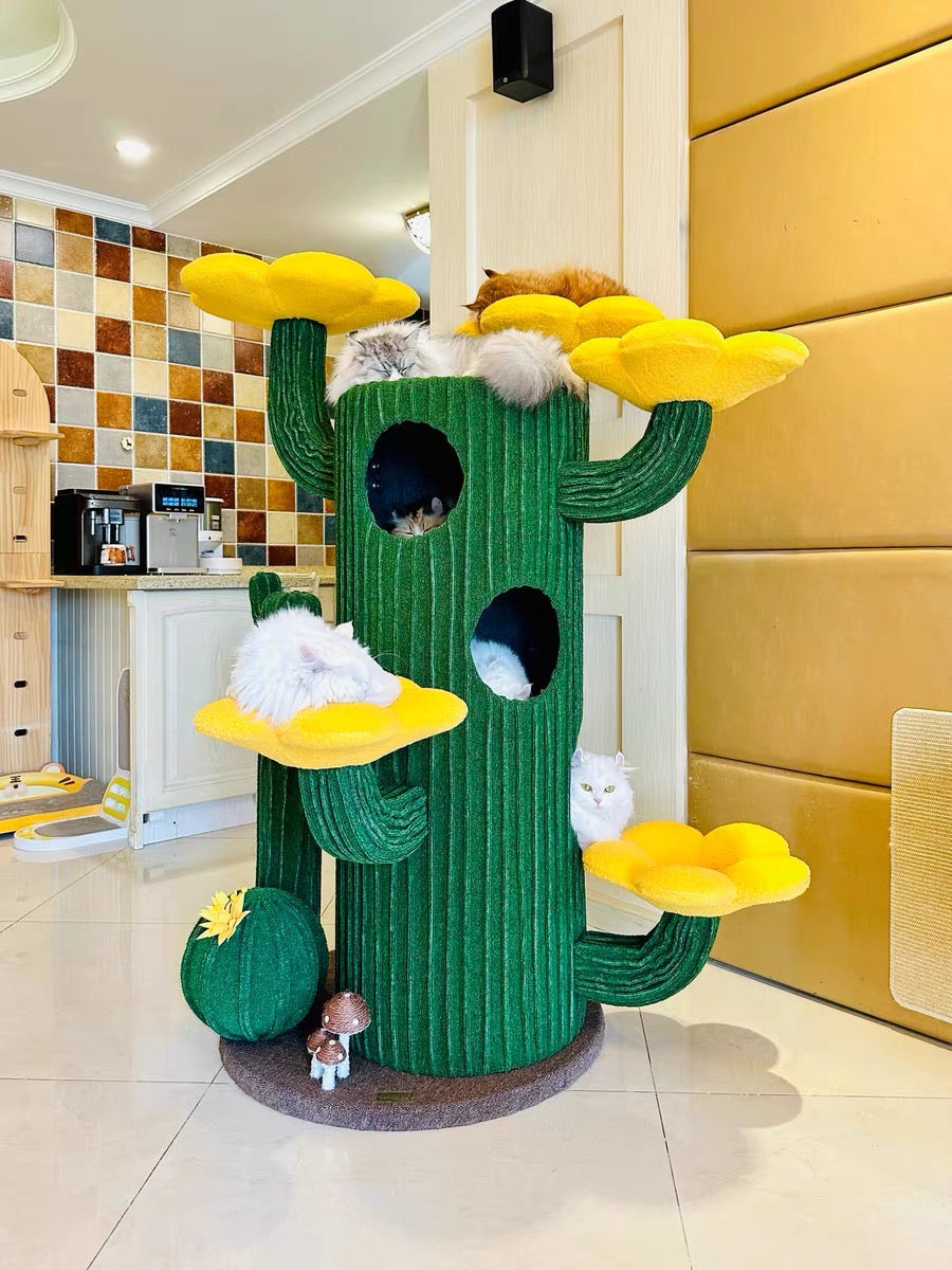 GIZFA Minimalist Cactus Cat Tree – Handcrafted Oak & Sisal