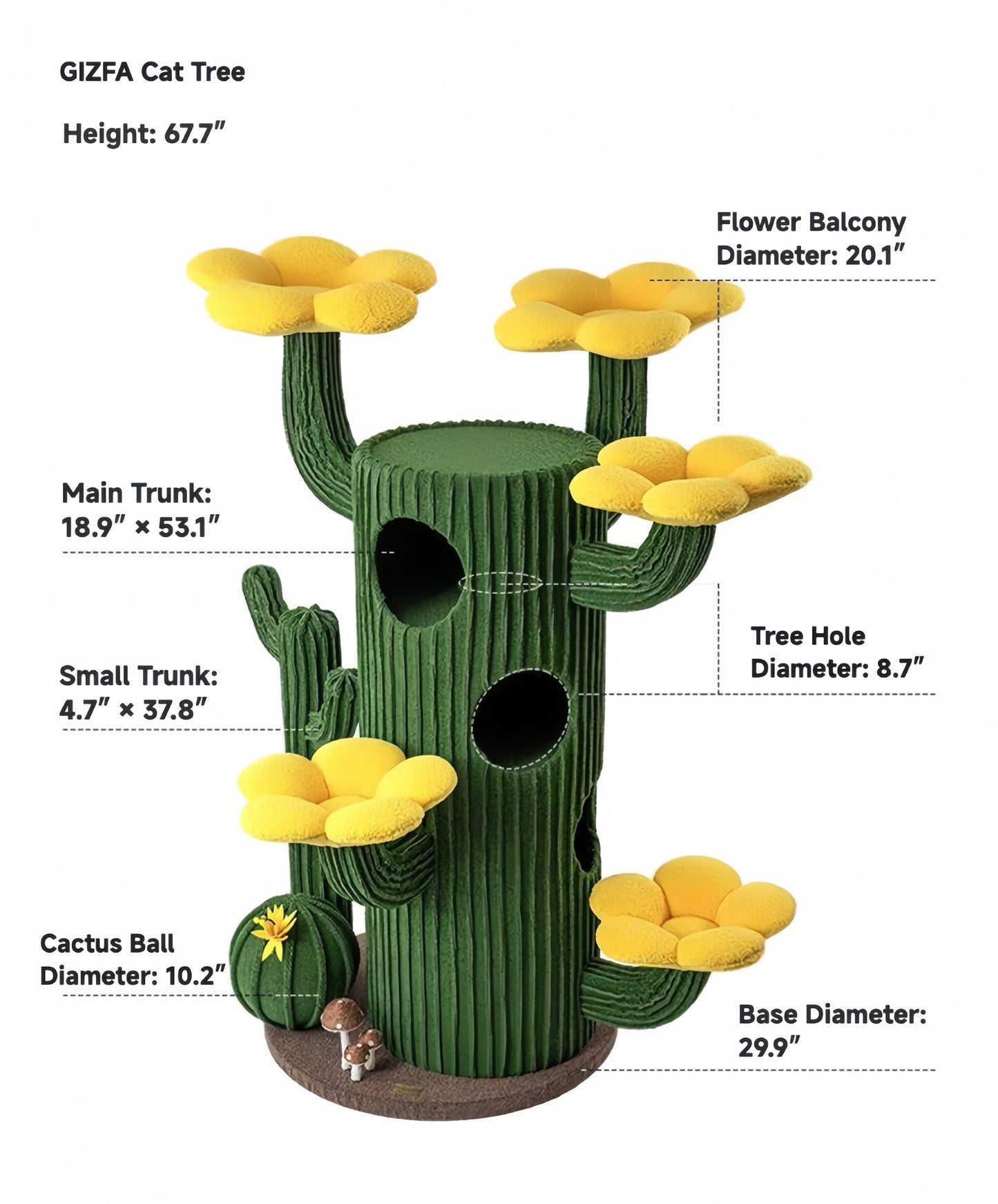 GIZFA Minimalist Cactus Cat Tree – Handcrafted Oak & Sisal