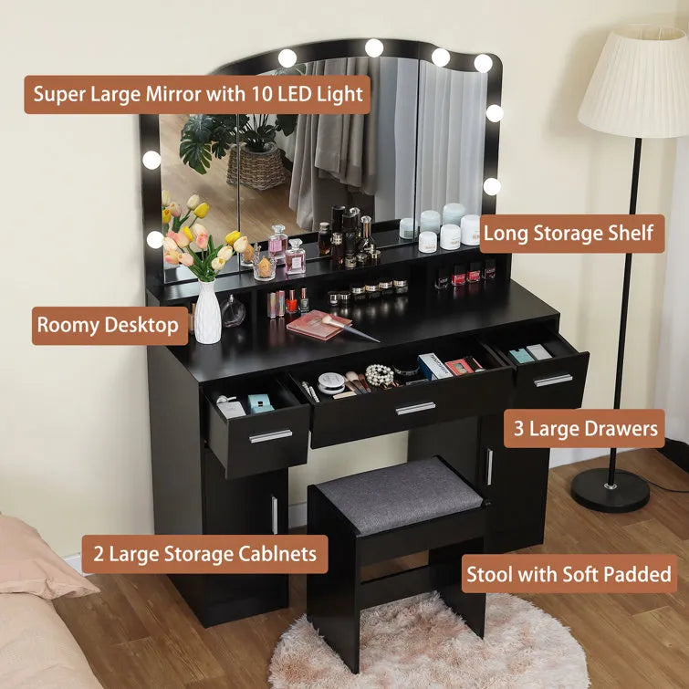 Areena Vanity Set with Stool and Mirror