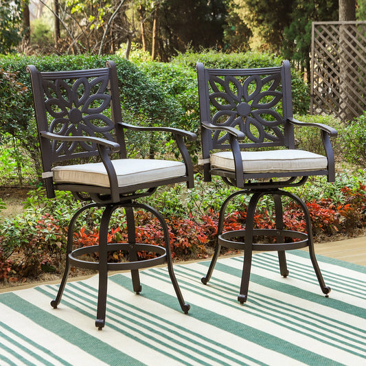 Cast Aluminum Patio Outdoor Pub Height Swivel Bistro Bar Stools Chairs & Table