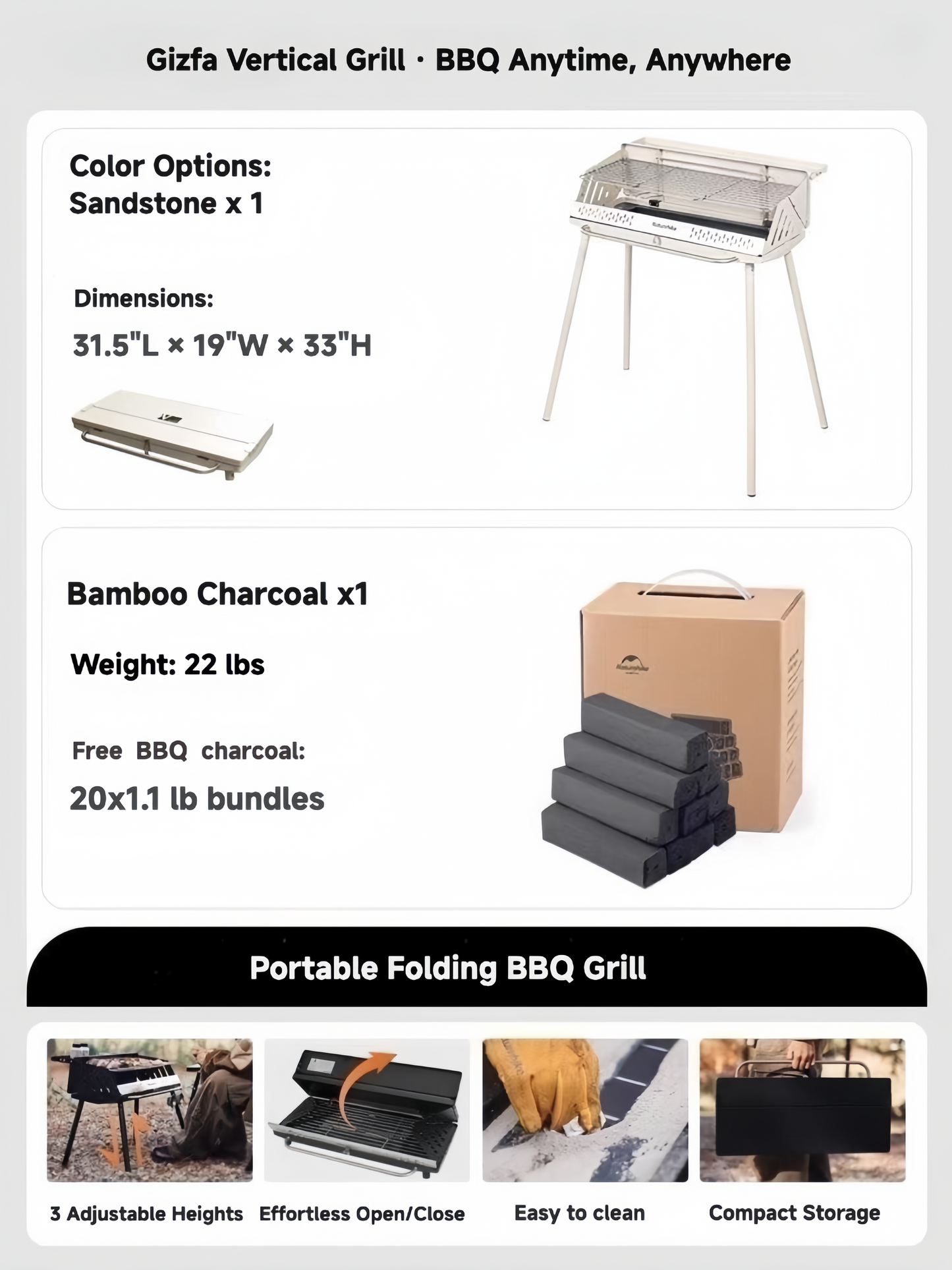 Gizfa Go BBQ – Foldable 3-in-1 Outdoor Grill