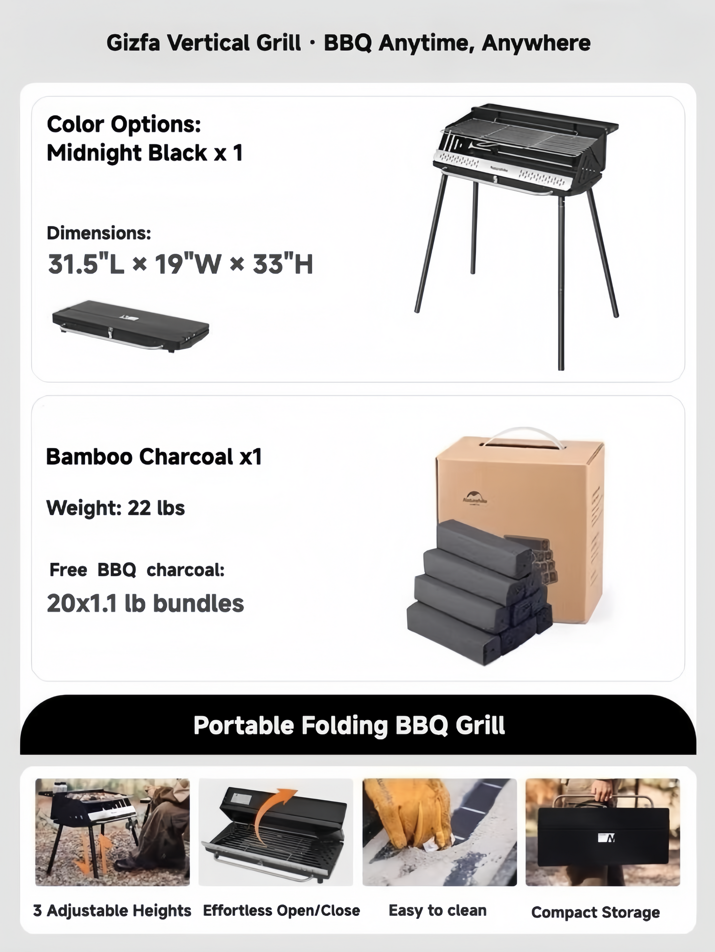 Gizfa Go BBQ – Foldable 3-in-1 Outdoor Grill