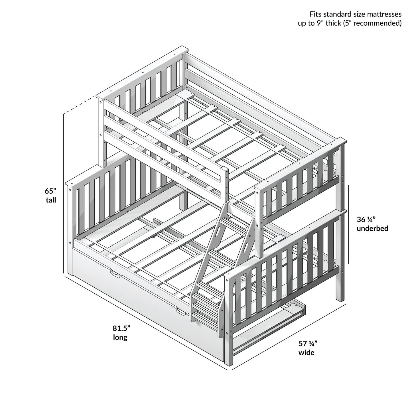 &#127876;Store Closing Sale&#128150;Kids Solid Wood Twin-Over-Full Bunk Bed + Trundle Bed