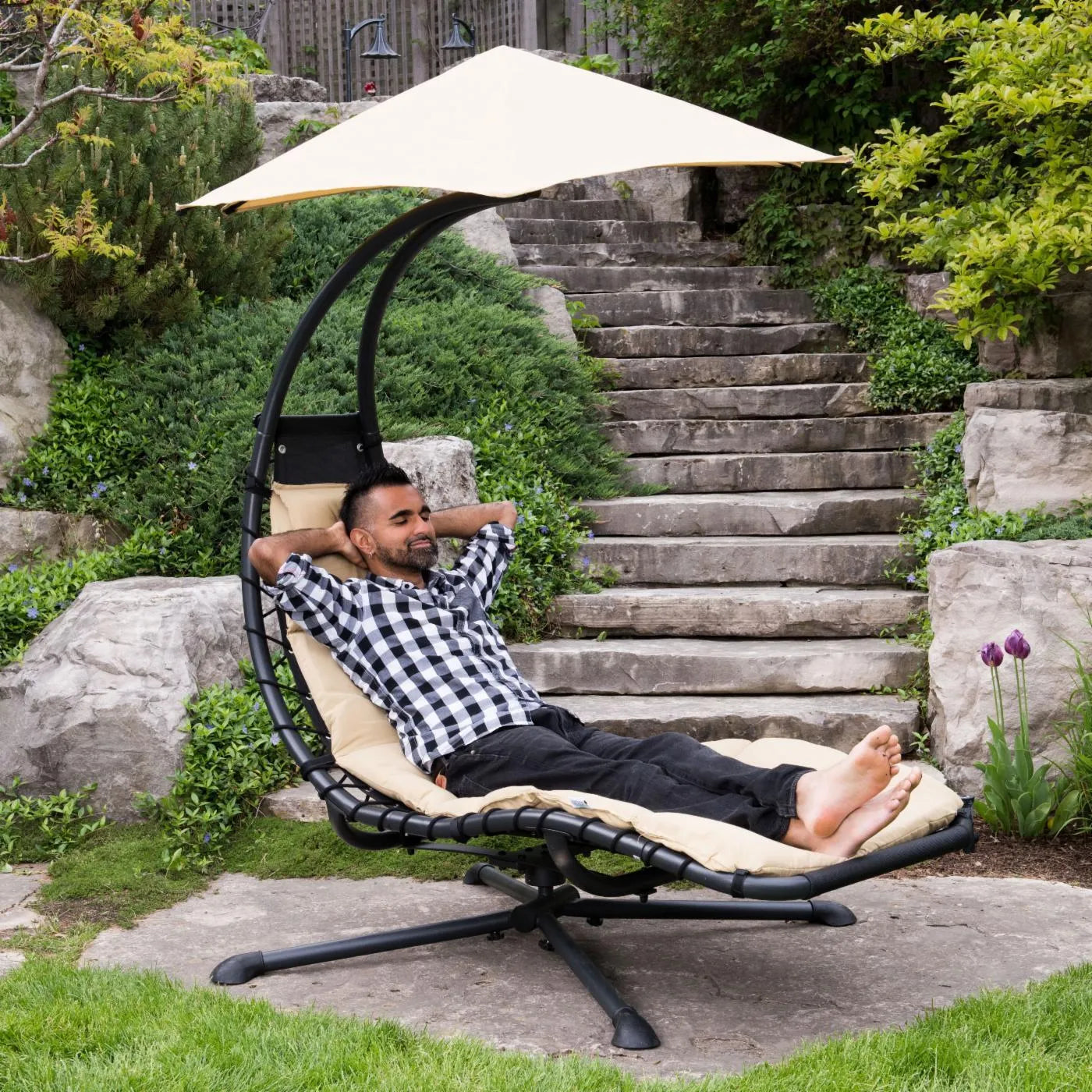 Clearthtance Sathtle&#9889;&#10024;360 Degrthtee Hamthtmock Chair with Umthtbrella and Cusththion