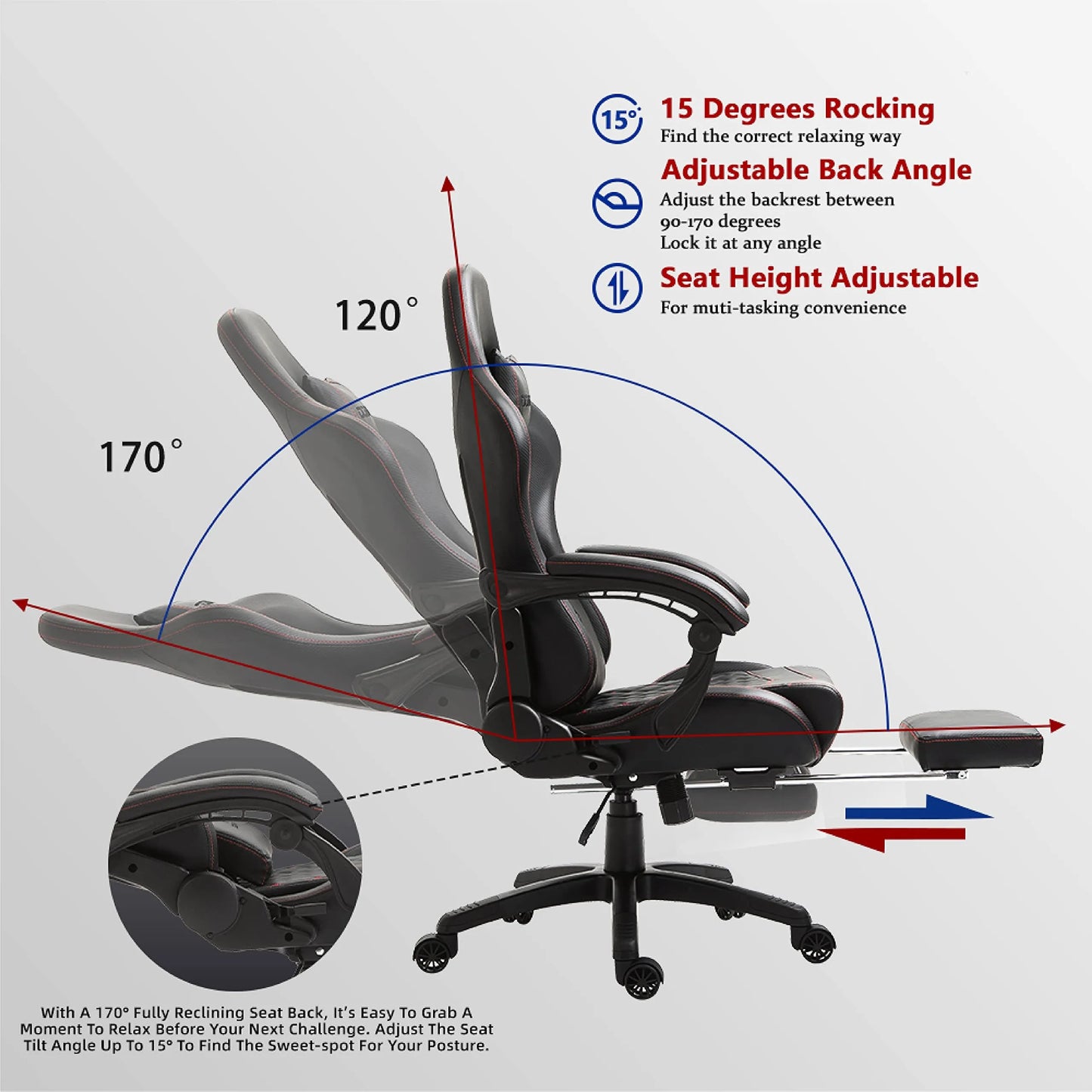 Gaming Chair Office Chair PC Chair with Massage Lumbar Support, Racing Style